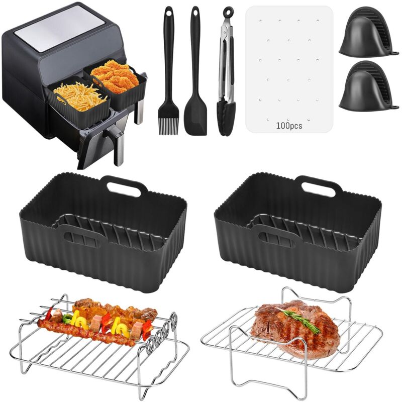 Heißluftfritteusen-Zubehör, 10-teiliges Silikonform-Zubehör für Ninja Foodi AF300EU, AF400EU und Dual Air Fryer 7,6 l – 9,5 l,