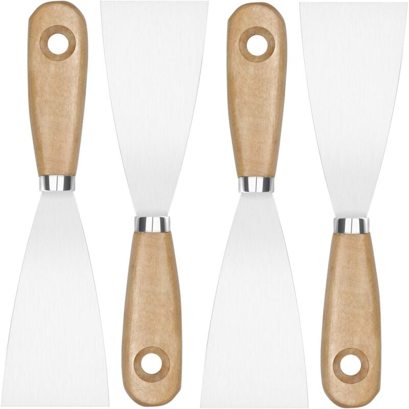 Aougo - Heißluftpistolen-Zubehör, Beschichtungsspatel, 4 Farbschaber mit Holzgriff, Malmesser für Tapeten und Wände