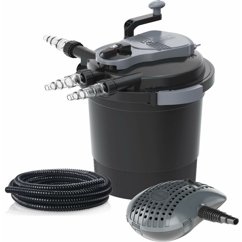 Heissner - Druckfilter Set FPU10000-00 inkl. 11 Watt uv-c Teichkärer Teichpumpe und Anschlussschlauch