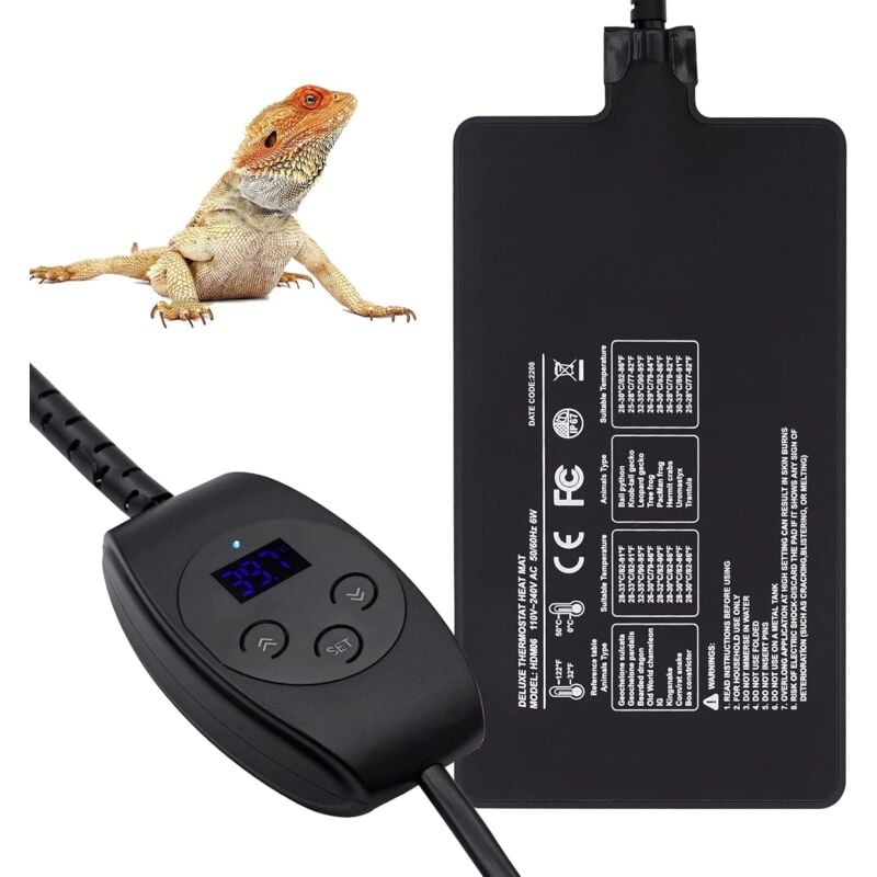 Gotrays - Heizmatte für Reptilien mit Thermostat, verstellbares Terrarium-Heizkissen für Reptilien, Schildkröten, Schlangen, Eidechsen, Geckos,
