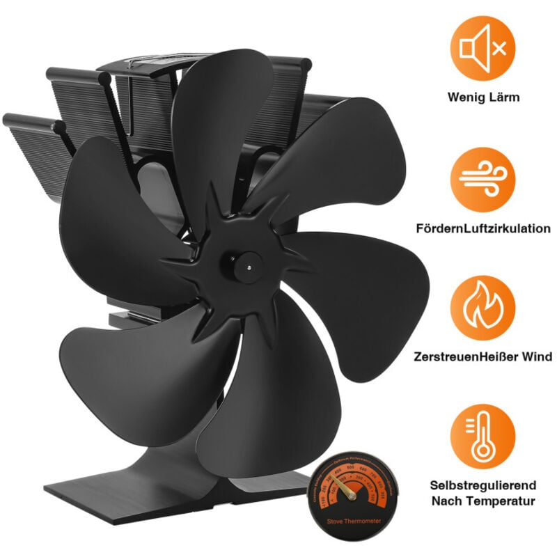Hengda - TolleTour 6-Blade Kaminventilator. Stromloser Ventilator für Kamin Holzöfen Öfen. Geräuscharmer Betrieb. Ventilator Ofenventilator