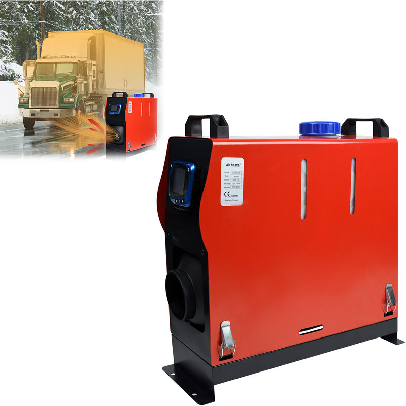 12V Diesel Luftheizung 8KW Standheizung Kraftstoffheizung Lufterhitzer mit Fernbedienung Schalldämpfer und Blau LCD Tragbar Dieselheizung (Rot