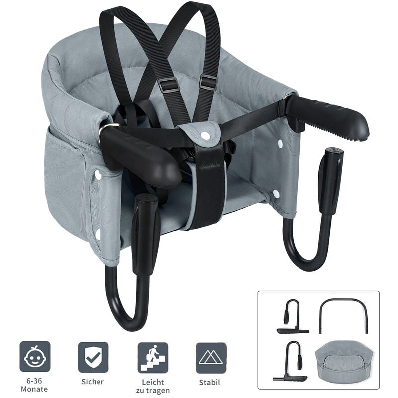 Hochstühle für Babys Hochstuhl Tischsitz für Babys Kinderstuhl Faltbar Kindersitz Sitzerhöhung Babysitz für Kinder von 6 bis 36 Monaten Grau, HENGMEI