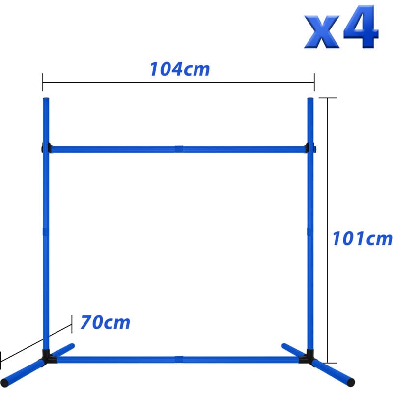 Hunde Agility Hürdenset Agility-Ausrüstung für Hunde 4 x Hürden Slalom Stangen Hunde Training Hundesport 104x70x101cm Verstellbare Höhe