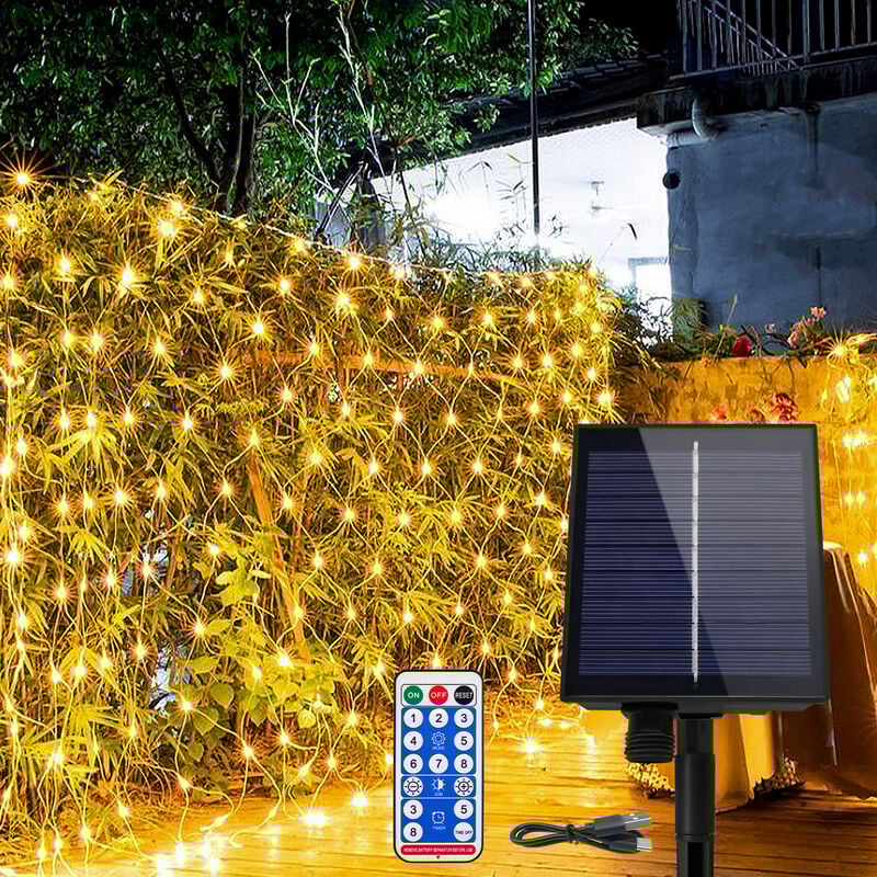 Solar-Lichterketten Solar Lichternetz Außen 3x2m 250 LED Lichterkette Netz Solarlichterkettenetz 8 Modi Led Weihnachtsbeleuchtun Solar, Warmweiß,