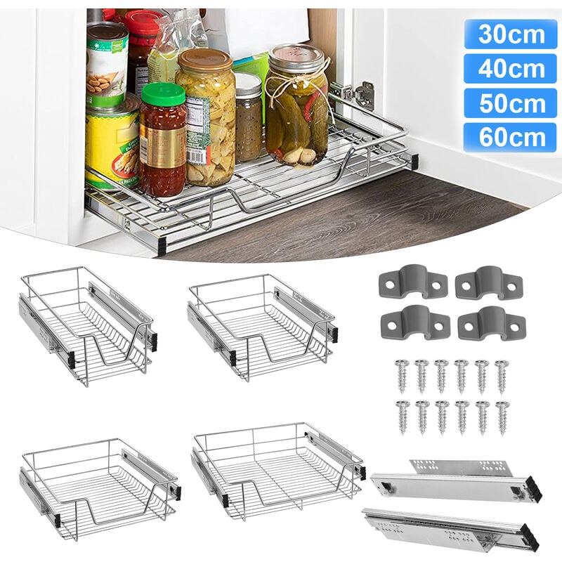 Teleskopschubladen Körbe Teleskopschublade Korbauszug Schrankauszug Küchenschublade 20KG Tragkraft Geeignet für 30cm Schränke(4 Stück) Hengmei