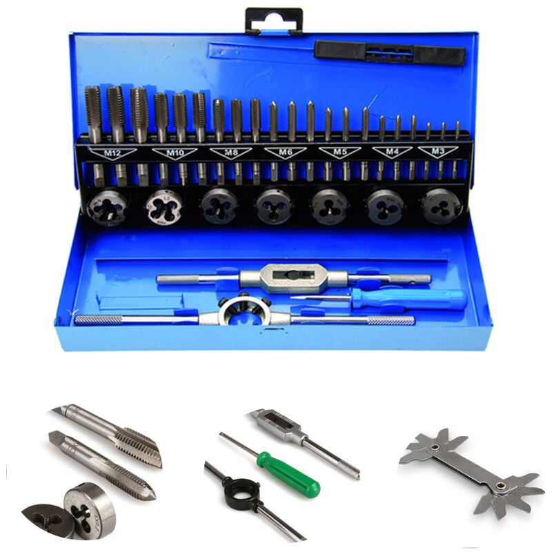 Hengmei - Gewindebohrer-Set Gewindeschneidsatz 32-tlg Gewindebohrer und Schneideisen Set mit Koffer Metrisch M3-M12 Werkzeugkoffer