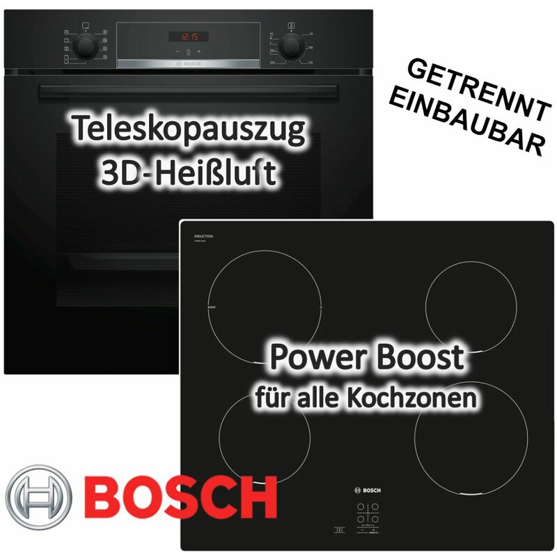 Bosch - herdset Backofen Teleskopauszug + Induktionskochfeld autark 60 cm neu