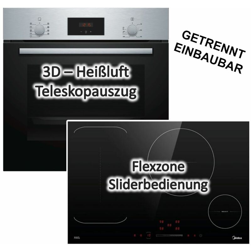 Herdset Bosch Einbau-Backofen Edelstahl Teleskopauszug + Midea Flex-Induktionskochfeld autark 77cm