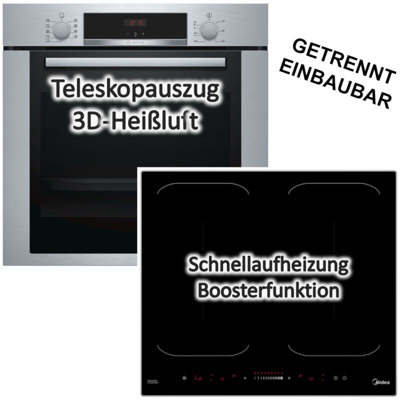Herdset BOSCH Einbau-Backofen mit Induktionskochfeld Booster - autark, 60 cm