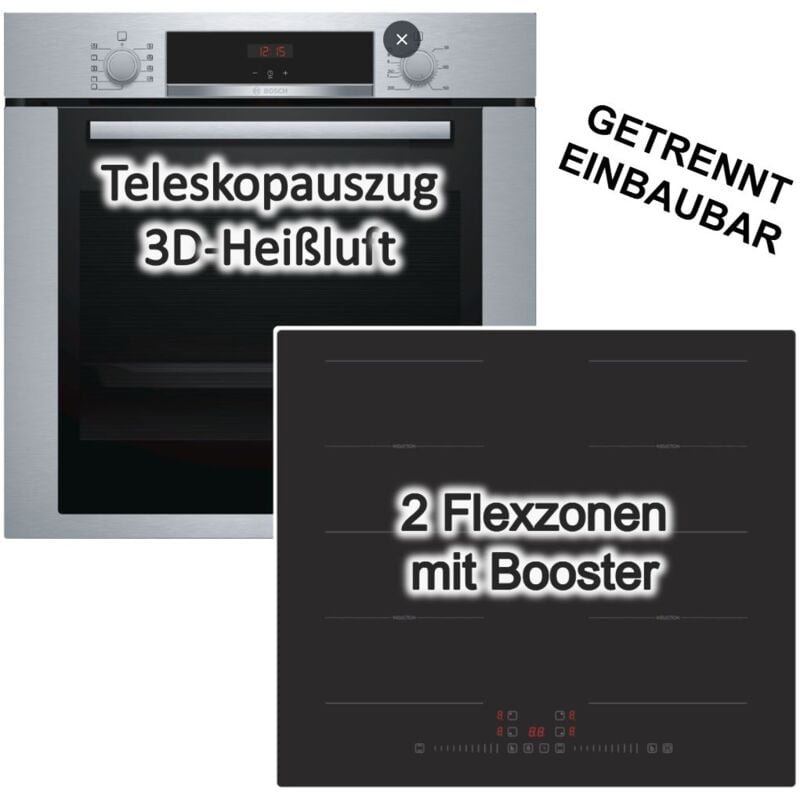 Herdset BOSCH Einbaubackofen mit PKM Induktionskochfeld - autark, 60 cm, 3D-Heißluft