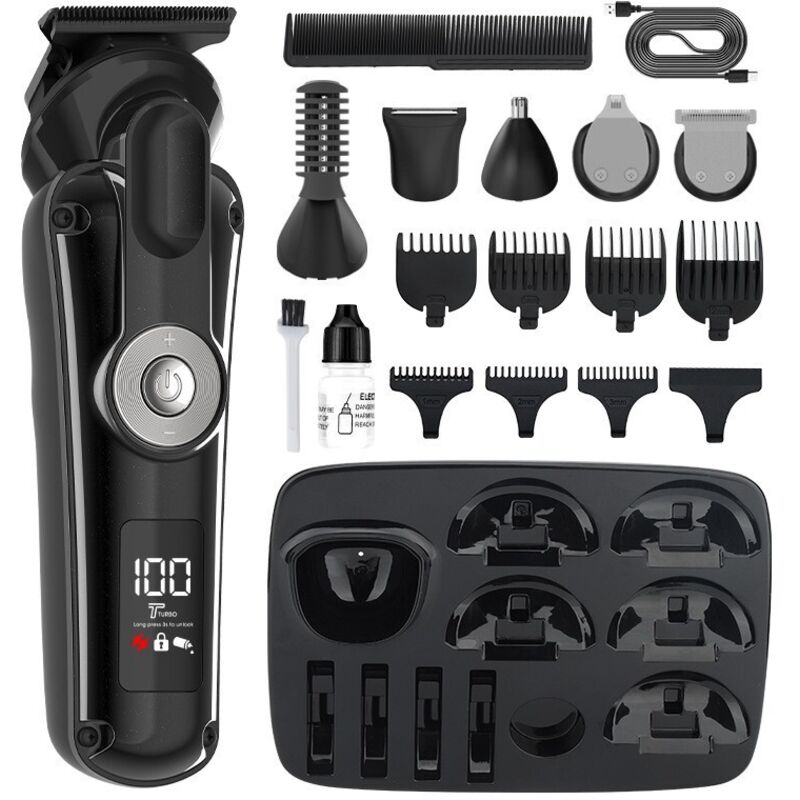 Herren-Barttrimmer – LED – Elektrischer Gesichts- und Körperrasierer – Vielseitiger Haarschneider – USB-C – 120 Minuten Akkulaufzeit – Kabelloser