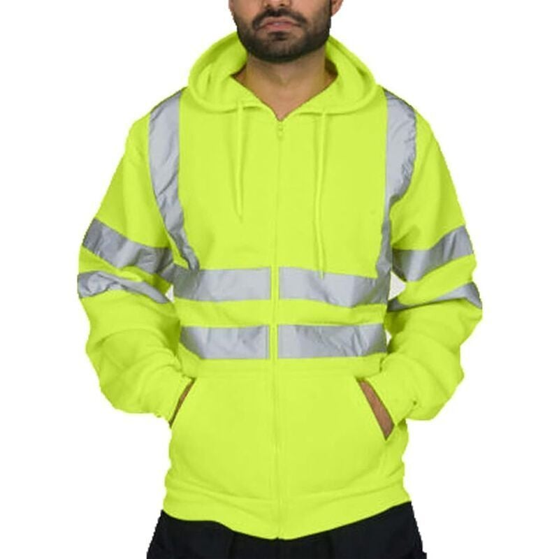Herren Wintermantel Mode Lässig Herren Hoodie Reflektierender Reißverschluss Winter Herren Arbeitsjacke Fluoreszierend, Größe: 3XL, Farbe: Grün