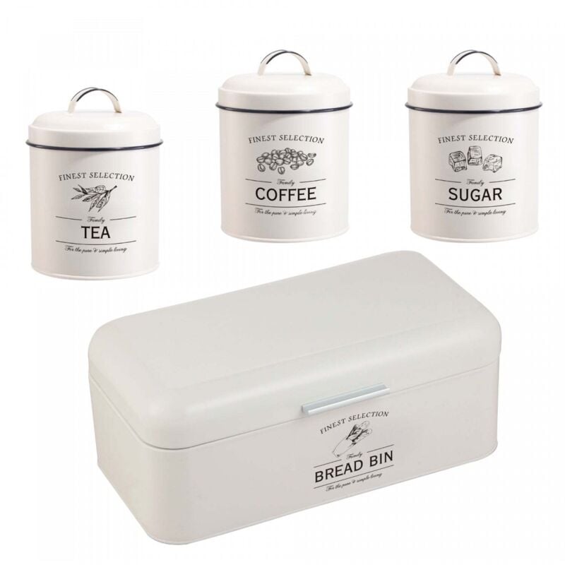 Herzberg hg 04418 4 teiliges vintage brotkasten und kanister set - mattcreme