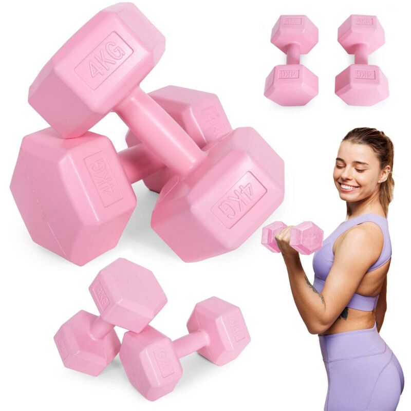 Hex hanteln set 2x4 kg ubungsgewichte fitnessbelastung rosa modernhome