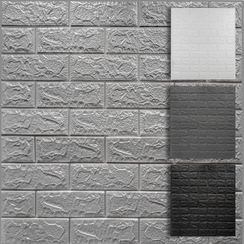 Hexim - 3D Wandpaneele selbstklebend 1qm / 2 Stück, Steinoptik xpe Kunststoff Ziegel Tapeten 77x70 cm: 2 Paneele / 1.06 m², Grau
