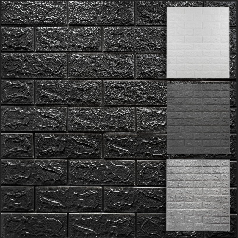 Hexim - 3D Wandpaneele selbstklebend 1qm / 2 Stück, Steinoptik xpe Kunststoff Ziegel Tapeten 77x70 cm: 2 Paneele / 1.06 m², Schwarz