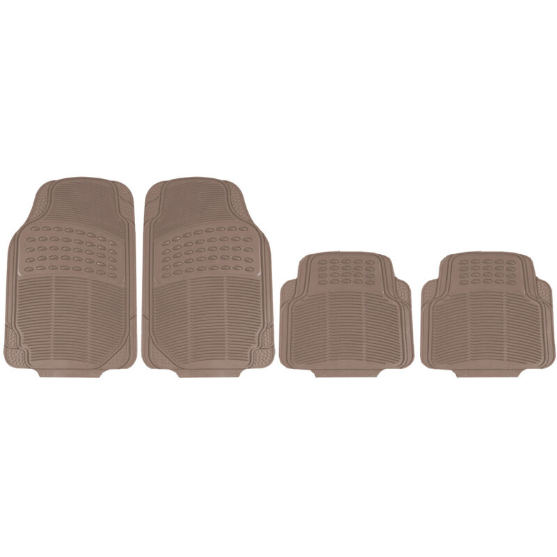 HEYNER® Auto Fußmatte 4er-Set beige Universal zuschneidbar Gummimatten Gummi-Fußmatten Gummi mit Haltenoppen Fahrer Beifahrer vorne hinten