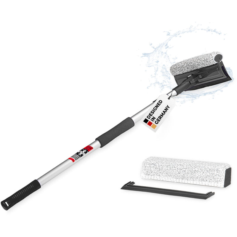 HEYNER® Scheibenreiniger Set INSECT Alu XL 25x125 faltbar + Teleskop und Ersatzkit Gummilippe + Mikrofaserbezug I Insektenentferner Alu Teleskop