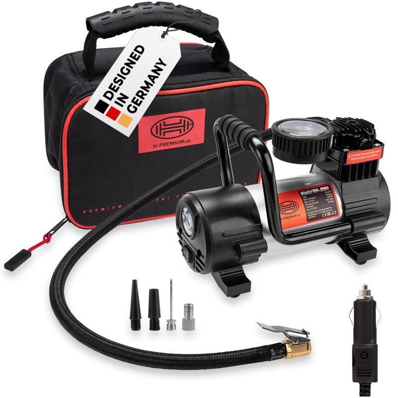 HEYNER®Auto Kompressor 12V elektrische Luftpumpe tragbarer Kompressor 9 bar, mit LED Beleuchtung