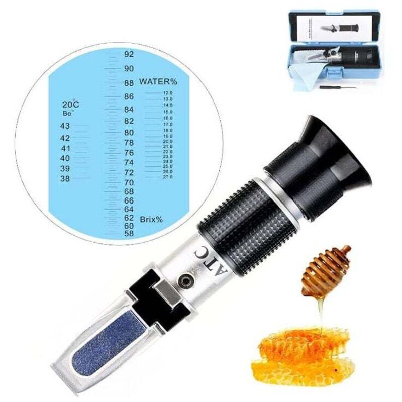 HHTEC Imker Honig Refraktometer 58-90% Brix 10-33% Wasserfeuchtigkeit Zucker zur Bestimmung des Zuckergehalts von Honig Pflanzenöl Sirup Melasse