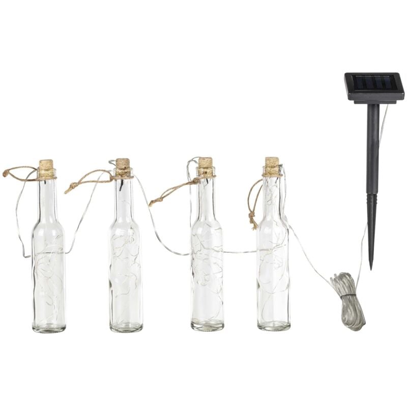 Außenlampe Lichterkette Garten Solarlampe 4-flammig, LED Terrassenleuchte Glas Flaschen klar Gartendeko, 12x LED warmweiß, LxBxH 4,8x4,8x14,5 cm