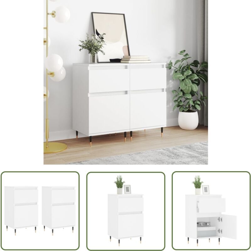 The Living Store Sideboards 2 Stk. Weiß 40x35x70 cm Holzwerkstoff - Schreibtisch - Regal - Wohnzimmermöbel - Sideboard - Weißer Sideboard