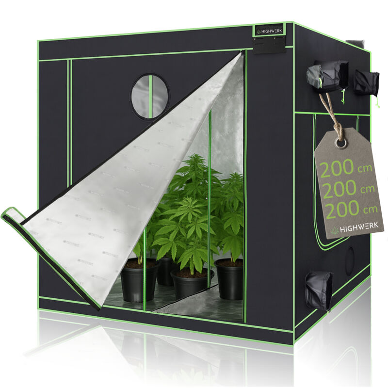 Highwerk - Growzelt 200 x 200 x 200 cm, Indoor Grow tent, schwarz grün, Homegrow, Growschrank, Pflanzenzelt