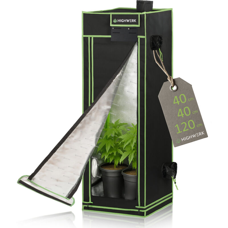 Highwerk - Growzelt 40 x 40 x 120 cm, Indoor Grow tent, schwarz grün, Growschrank, Pflanzenzelt