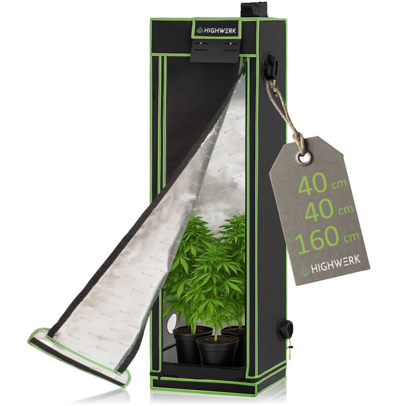 Highwerk - Growzelt 40 x 40 x 160 cm, Indoor Grow tent, schwarz grün, Homegrow, Growschrank, Pflanzenzelt