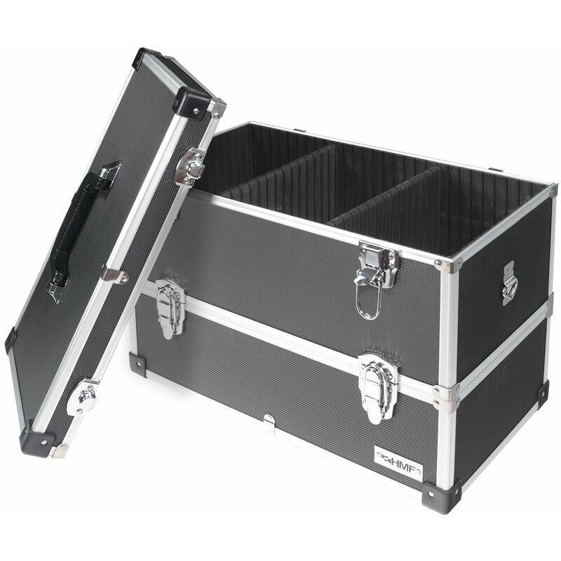 HMF 14660-02 Alu Werkzeugkoffer leer, Schminkkoffer, 2 Etagen, 44 x 32,5 x 24 cm, schwarz