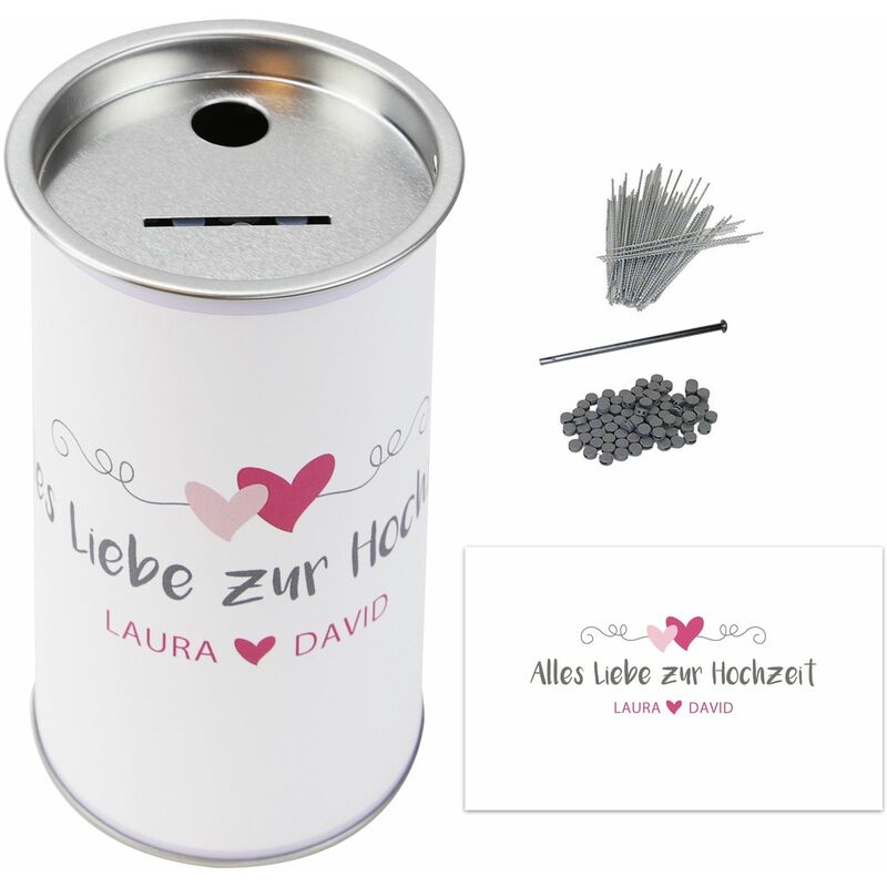 HMF - 45180-07 Spendendose mit Griff, inkl. Foliendruck, Hochzeit, Spardose, Heirat, 14,5 x 8 cm