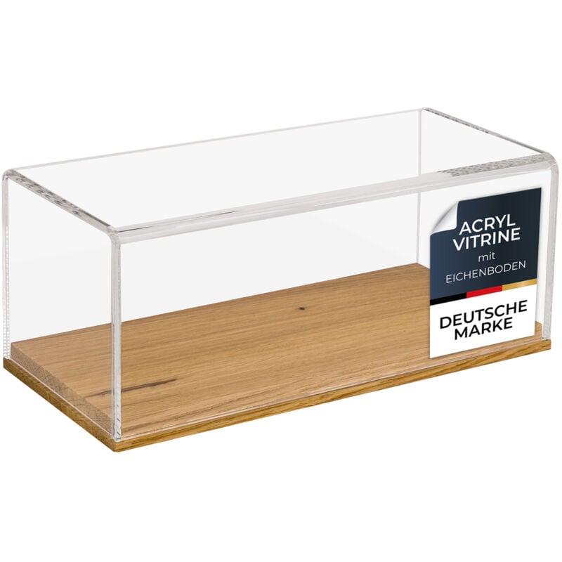 46872 Acryl Vitrine mit Holzsockel für Modellautos, 27 x 12 x 11 cm - HMF