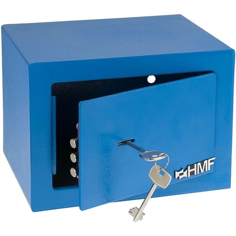 HMF - 49216-05 Möbeltresor Doppelbartschloss, Safe Tresor klein mit Schlüssel, 23 x 17 x 17 cm, Blau