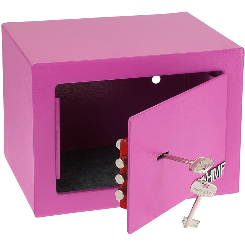 HMF - 49216-15 Möbeltresor Doppelbartschloss, Safe Tresor klein mit Schlüssel, 23 x 17 x 17 cm, Pink