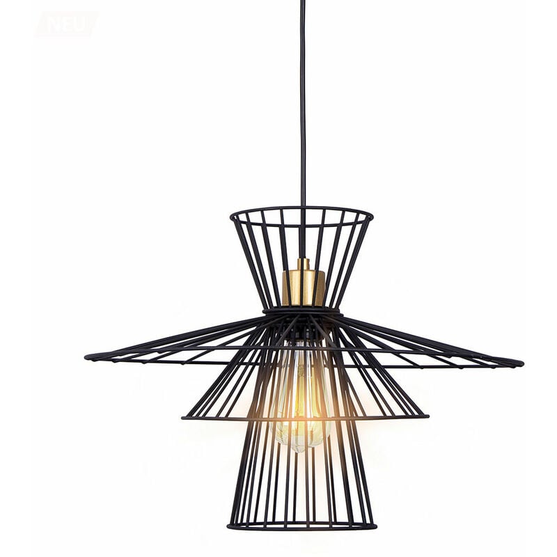Hängelampe Gitter schwarz Esszimmerleuchte Retro Deckenleuchte hängend Käfig, Metalldraht, 1x E27 Fassung, DxH 45x150 cm