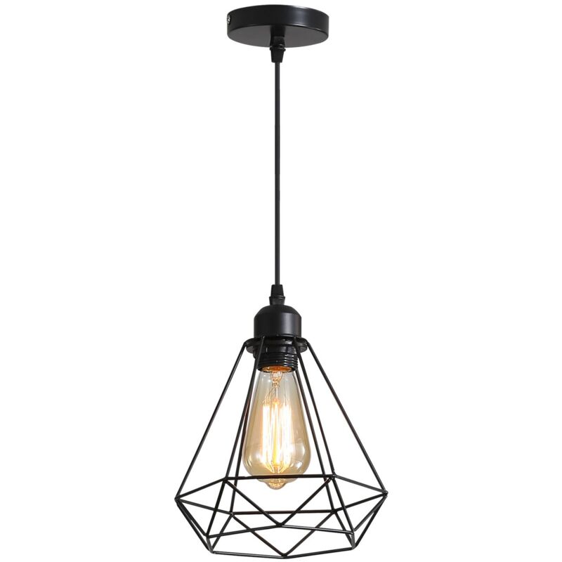 GOECO Vintage Pendelleuchte, moderner hängender Schlafzimmer-Kronleuchter, E27 Vintage-Kronleuchter aus schwarzem Metall