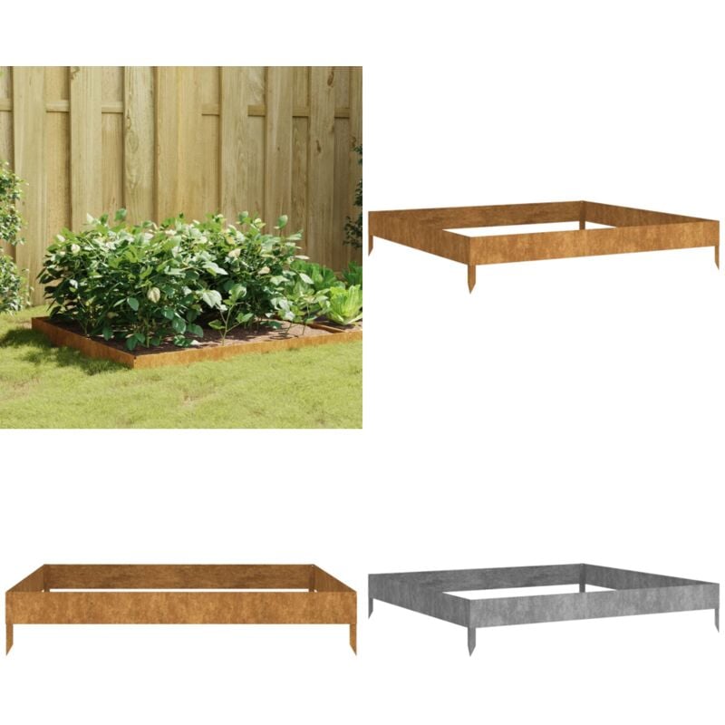 Hochbeet 100x100x18,5 cm Cortenstahl - Cortenstahl Hochbeet - Garten Hochbeet - Rostfreier Gartenbehälter - Balkonbepflanzung - Gartendekoration