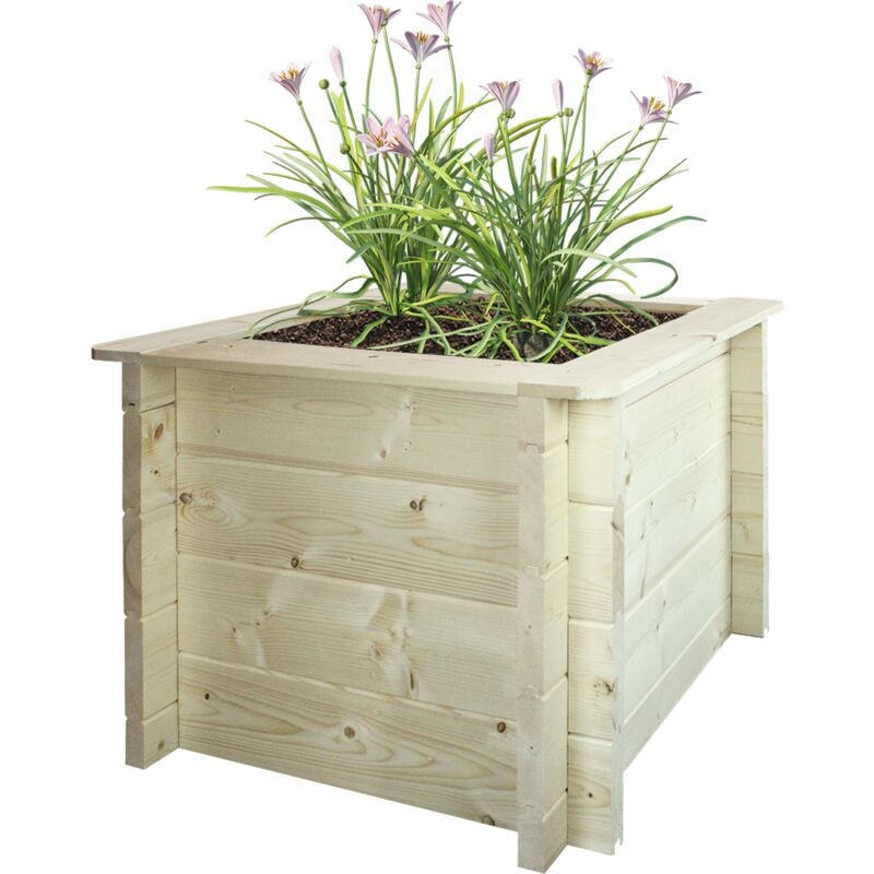 Hochbeet aus Holz - 58x58xH46 cm - Kübel für den Außenbereich für Garten, Balkon, Terrasse - Kübel aus Holz für Blumen, Gewürze, Gemüse- solid 28 mm