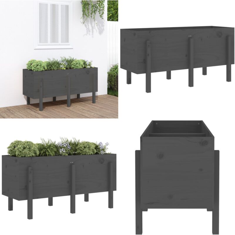 Hochbeet Grau 121x50x57 cm Massivholz Kiefer - Holz Hochbeet - Hochbeet Massiv - Garten Hochbeet - Pflanzböden - Blumenerde - Home & Living
