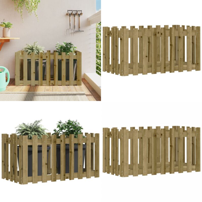 Hochbeet Lattenzaun-Design 100x50x50 cm Kiefernholz Imprägniert - Hochbeet - Holzhäuser - Gartengeräte - Blumenerde - Pflanzenschutz - Home & Living