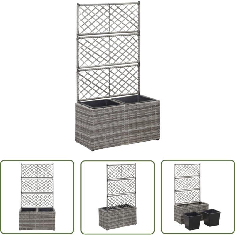 The Living Store Hochbeet mit Rankgitter 2 Töpfe 58×30×107cm Poly Rattan Grau - Hochbeet - Rankgitter - Polyrattan - Gartenmöbel - Outdoor Dekoration