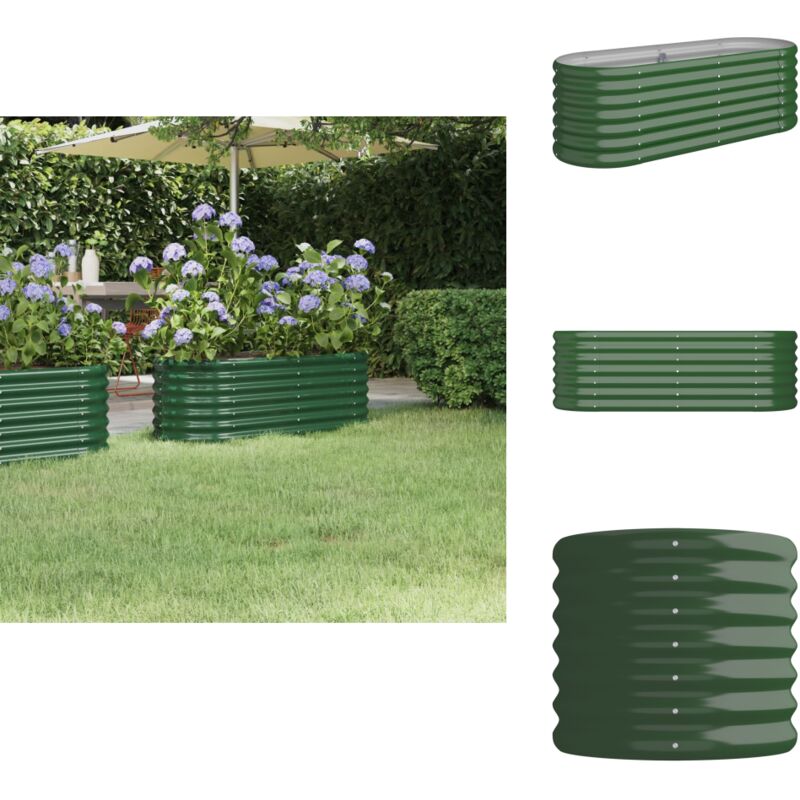 Hochbeet Pulverbeschichteter Stahl 114x40x36 cm Grün - Hochbeet - Gartenmöbel - Balkonpflanzen - Stahltanks - Pflanzenbehälter