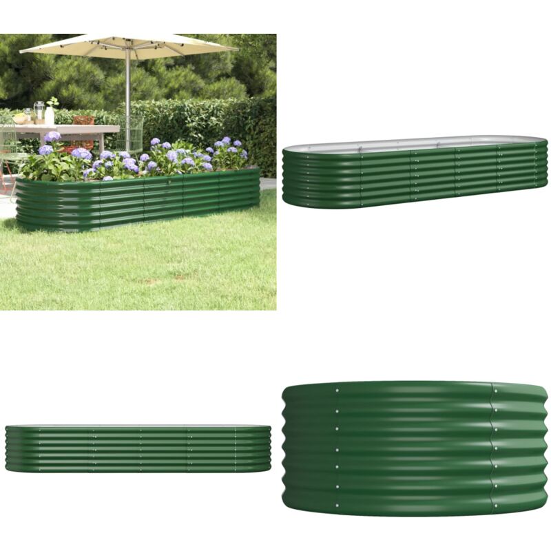 Hochbeet Pulverbeschichteter Stahl 224x80x36 cm Grün - Hochbeet - Gartenmöbel - Pflanzenbehälter - Stahltanks - Gartengeräte - Home & Living