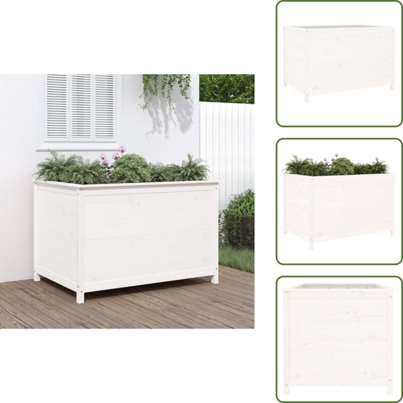 Hochbeet Weiß 119,5x82,5x78 cm Massivholz Kiefer - Hochbeet - Holzhäuser - Gartenmöbel - Blumenerde - Pflanzenschutz