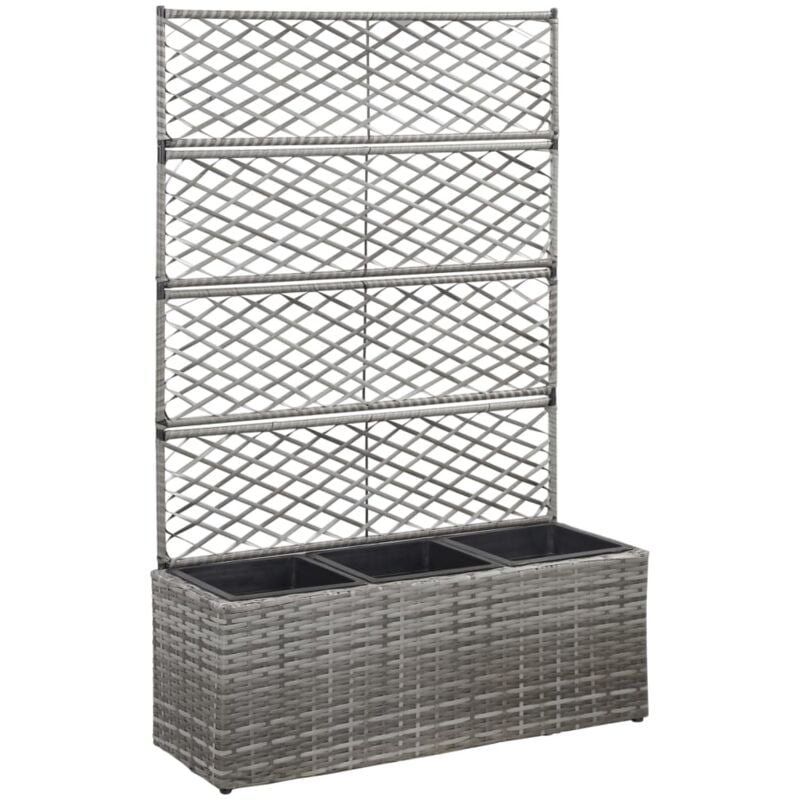Maison Chic - Hochbeet,Blumenkasten,Pflanzkasten mit Rankgitter 3 Töpfe 83×30×130cm Poly Rattan Grau VMEC926855 BonneVie