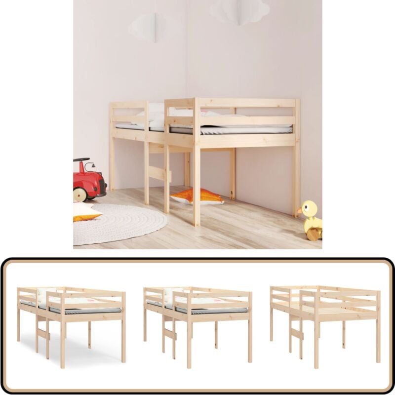 Hochbett 90x190 cm Massivholz Kiefer - Kinderbett - Hochbett - Jugendzimmer - Kiefernholz - Massives Holz