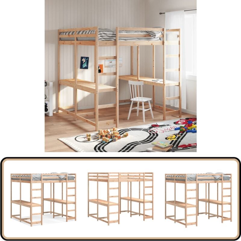 Vidaxl - Hochbett mit Schreibtisch & Leiter 140x200 cm Massivholz Kiefer - Holzbett - Hochbett - Jugendzimmer - Kinderzimmer - Schlafzimmerschrank