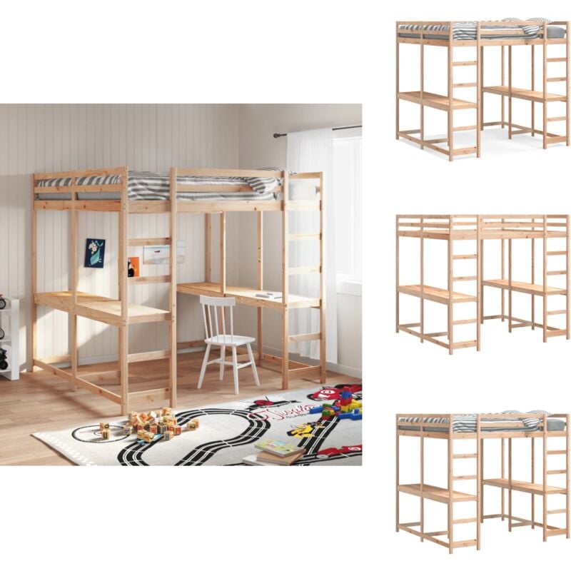 Vidaxl - Hochbett mit Schreibtisch & Leiter 140x200 cm Massivholz Kiefer - Holzbett - Hochbett - Jugendzimmer - Kinderzimmer - Schlafzimmerschrank