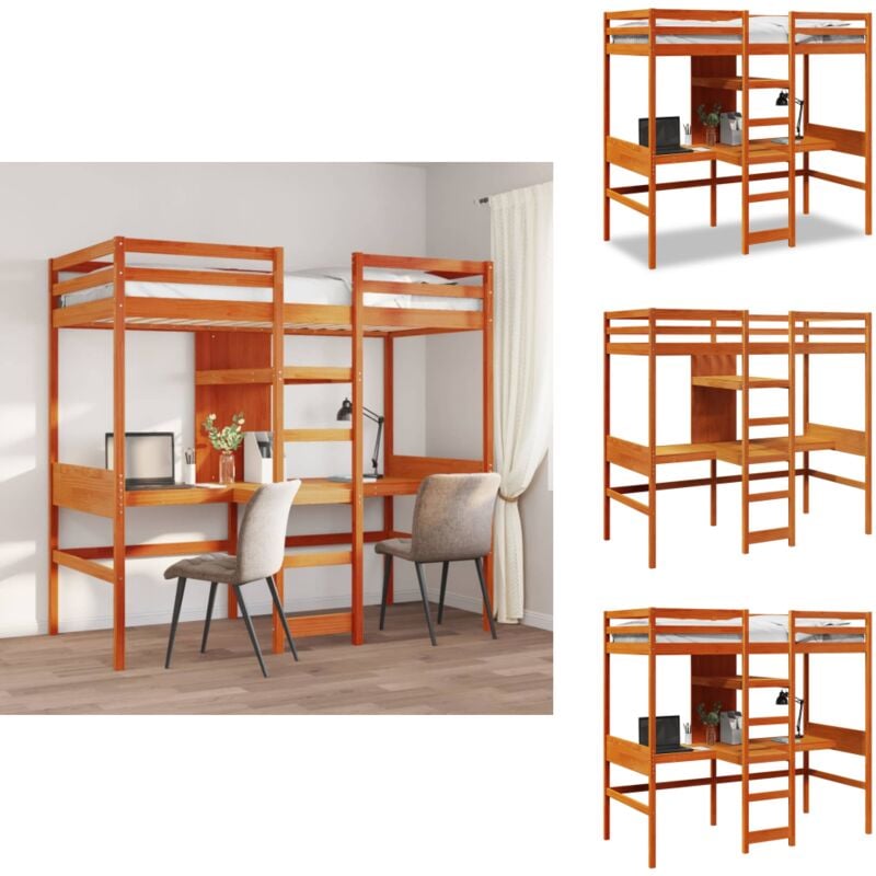 Hochbett ohne Matratze Wachsbraun 75x190 cm Massivholz Kiefer - Hochbett - Hochbetten - Etagenbett - Hochbettgestell